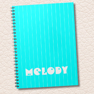 Neon Cyan White Thin Lodrät Stripe Namn Anteckningsbok