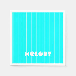 Neon Cyan White Thin Lodrät Stripe Namn Pappersservett