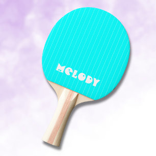 Neon Cyan White Thin Lodrät Stripe Namn Pingisracket