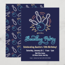 Neon Cyber Bowling Birthday-inbjudan