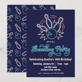 Neon Cyber Bowling Birthday-inbjudan Inbjudningar