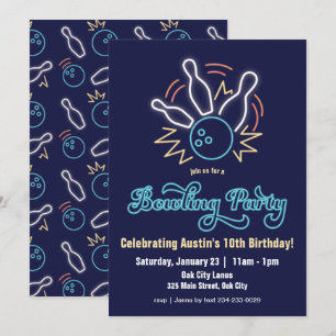 Neon Cyber Bowling Birthday-inbjudan Inbjudningar