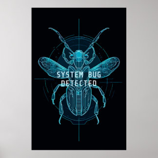 Neon Cyber Bug Detected IT Programmer Humor Poster