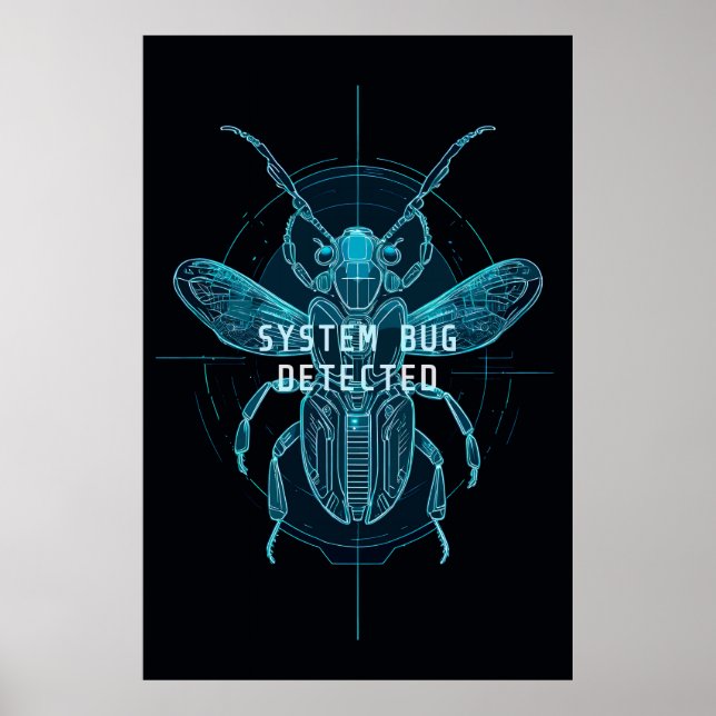 Neon Cyber Bug Detected IT Programmer Humor Poster (Framsidan)