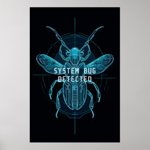 Neon Cyber Bug upptäckt IT programmerare humor Poster