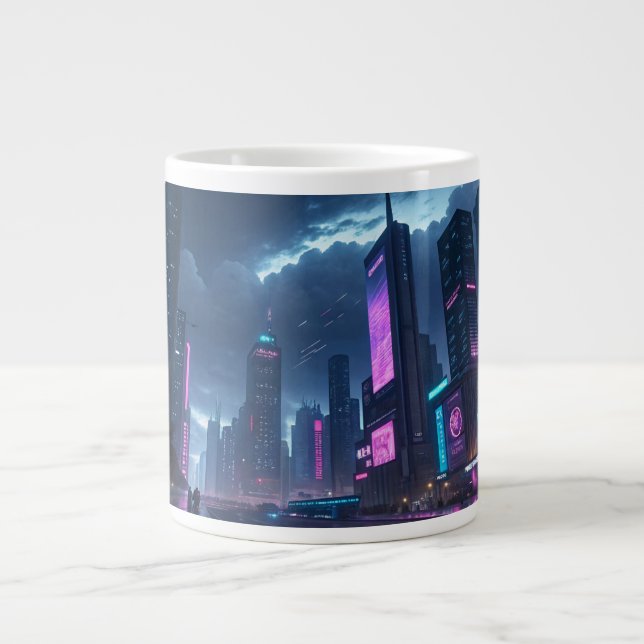 Neon Cyber City Mugg - Dive in i framtiden! Jumbo Mugg (Framsidan)