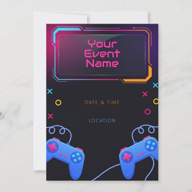 Neon Cyber Controller Glödbakgrund Inbjudningar (Framsida)