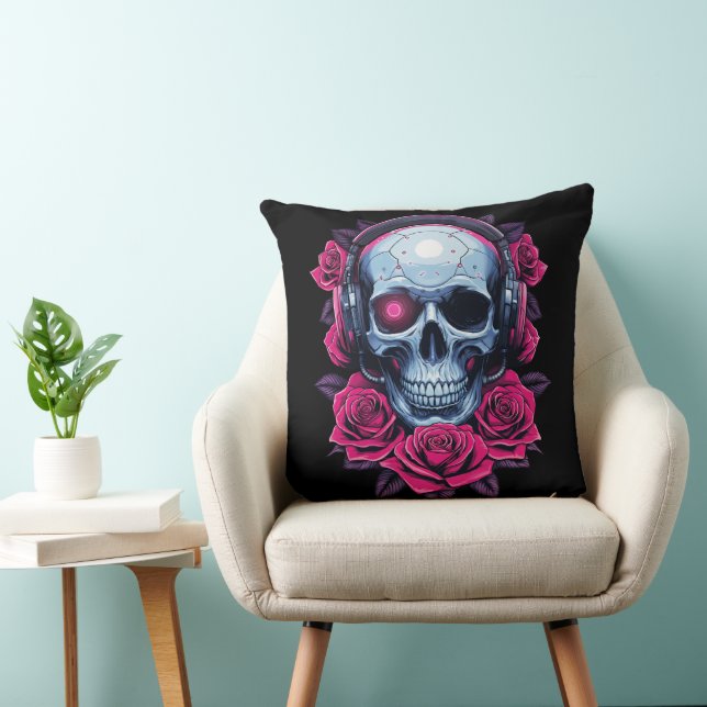Neon Cyber Death Skull och Ro Black Kudde (Stol)