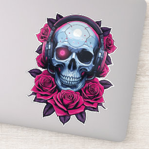 Neon Cyber Death Skull och Ro Sticker Klistermärken