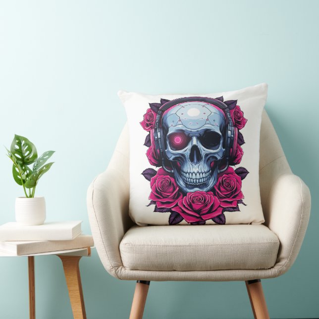 Neon Cyber Death Skull och Ro White Kudde (Stol)