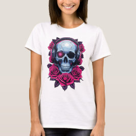 Neon Cyber Death Skull och Ro White T Shirt