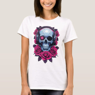Neon Cyber Death Skull och Ro White T Shirt