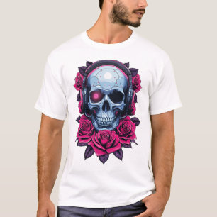 Neon Cyber Death Skull och Ro White T Shirt