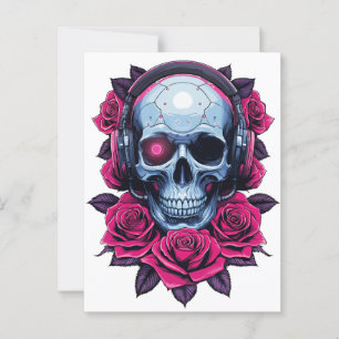 Neon Cyber Death Skull och Ro White Vykort