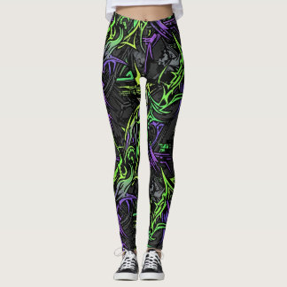 Neon Cyber: Elektrisk Grön och Lila Leggings