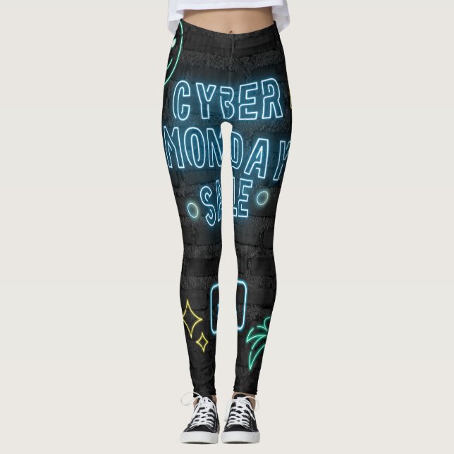 Neon Cyber Glow Leggings - Black & Blue Vibes (Framsida)