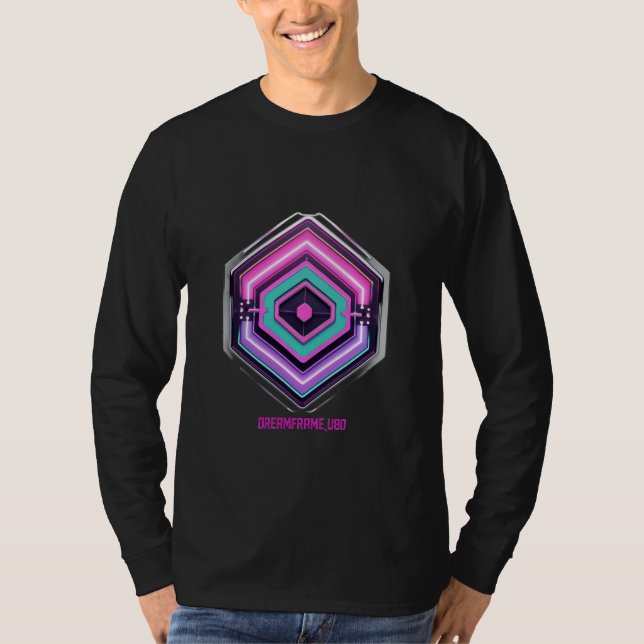 Neon Cyber Grid-emblem – Retro Futuristisk Synthwa T Shirt (Framsida)