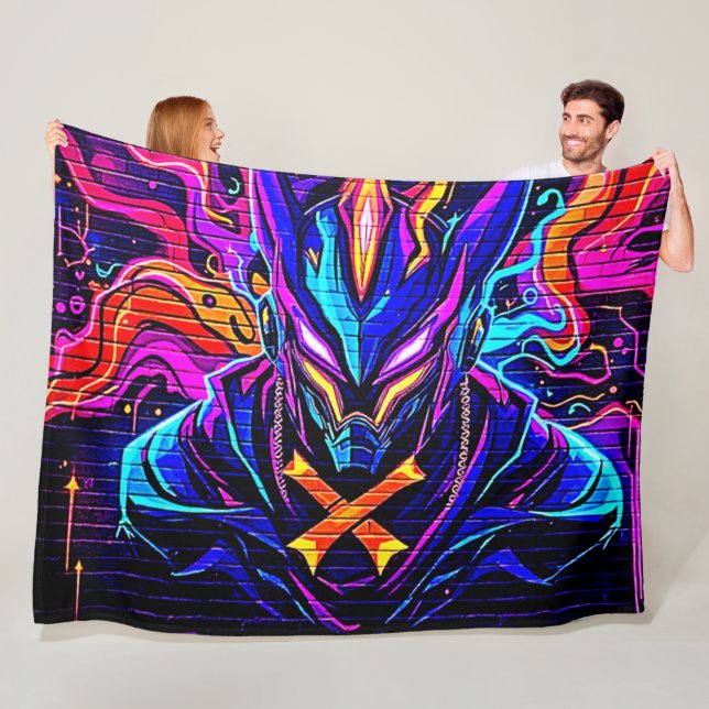 Neon Cyber Guardian Art Fleecefilt (På plats)