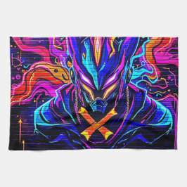 Neon Cyber Guardian Art Kökshandduk