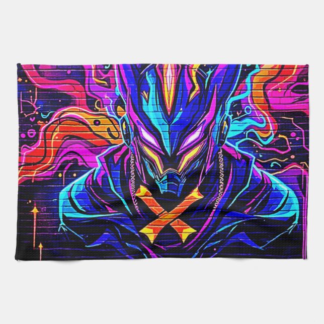 Neon Cyber Guardian Art Kökshandduk (Horisontell)