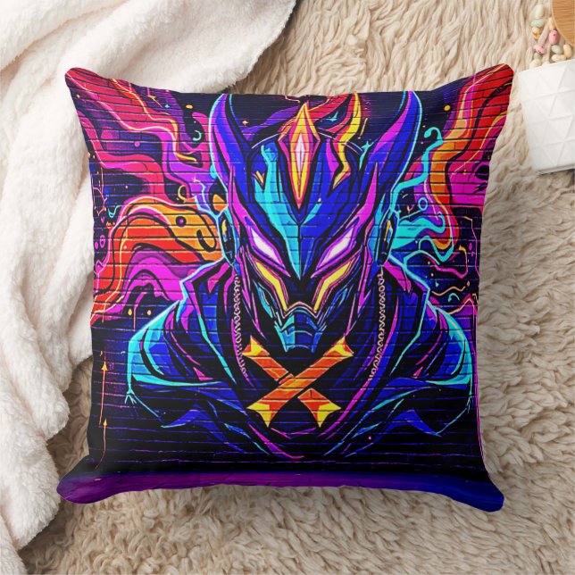 Neon Cyber Guardian Art Kudde (Filt)