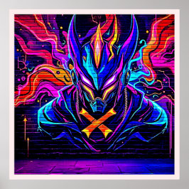 Neon Cyber Guardian Art Poster
