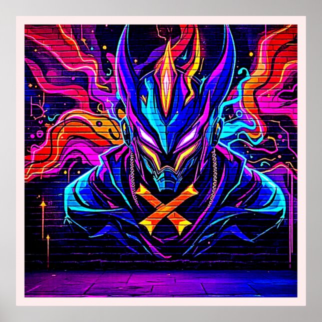 Neon Cyber Guardian Art Poster (Framsidan)