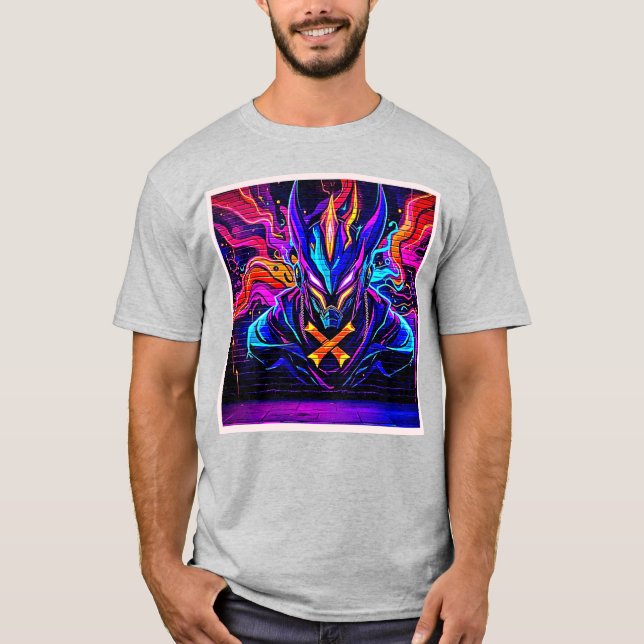 Neon Cyber Guardian Art T Shirt (Framsida)