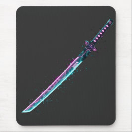 Neon Cyber-Katana: Digital Blade Tech mousepad Musmatta
