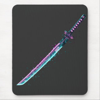 ​Neon Cyber-Katana: Digital Blade Tech mousepad  Musmatta
