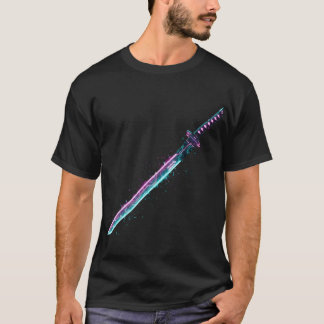 ​Neon Cyber-Katana: Digital Blade Tech T-Shirt