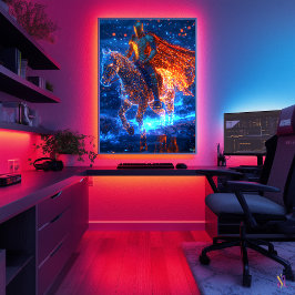 Neon Cyber Knight på en Glowing Horse - Futuristis Poster