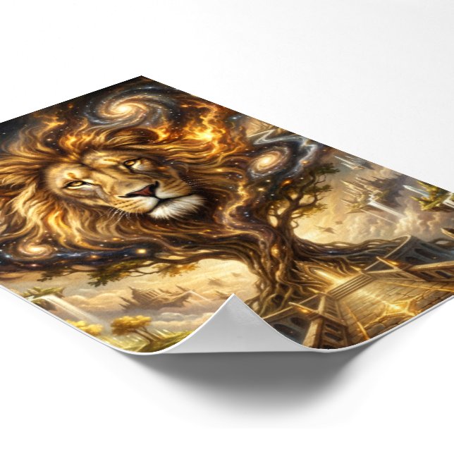 Neon Cyber Lion Wall Art Print – Futuristic Fantas Poster (Hörn)