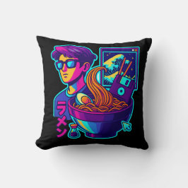 Neon Cyber Ramen - Vaporwave Retro Aesthetic Art Kudde