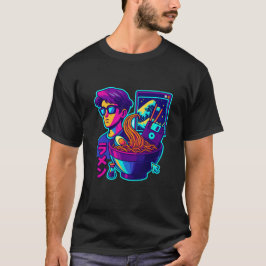 Neon Cyber Ramen - Vaporwave Retro Aesthetic Art T Shirt