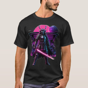 Neon Cyber Samurai Vaporwave Krigare Konst T Shirt