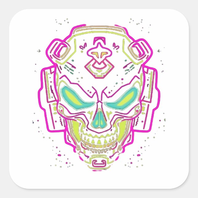 Neon Cyber Skalle Klistermärke (Framsida)