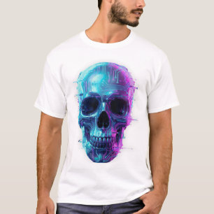 Neon Cyber Skalle Vit T-Shirt – Futuristisk Street