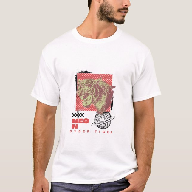 Neon Cyber Tiger – Futuristisk Glöd T-Shirt (Framsida)