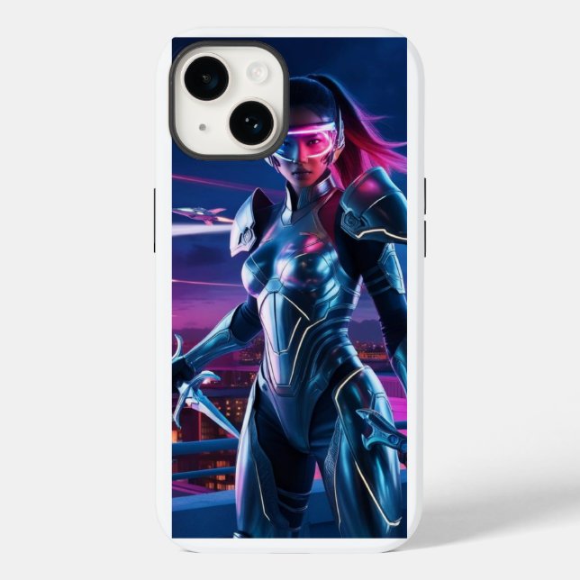 Neon Cyber Warrior iphone case - Futuristiska Sci- (Baksida)
