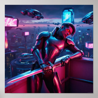 Neon Cyber Warrior Poster - Futuristiska Sci-Fi