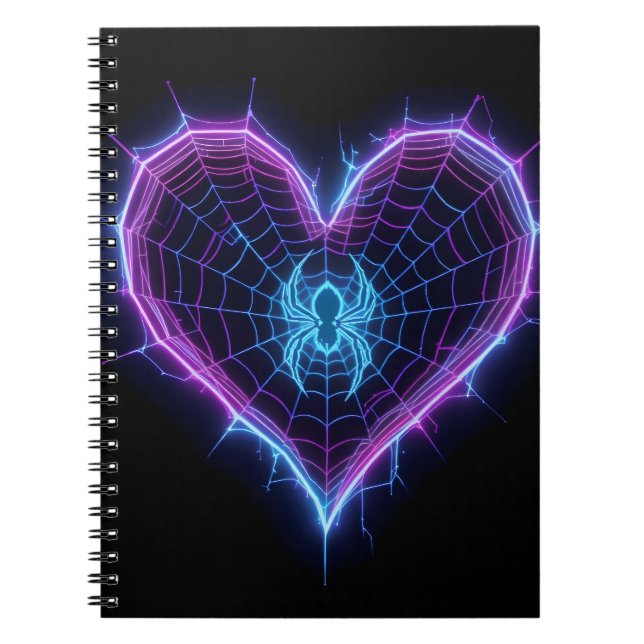 Neon Cyber‑Web Heart Stationery & Gifts Anteckningsbok (Framsidan)