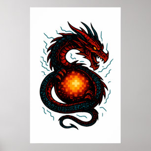 Neon Cyberdrake Coil – Futuristisk Fantasy Poster