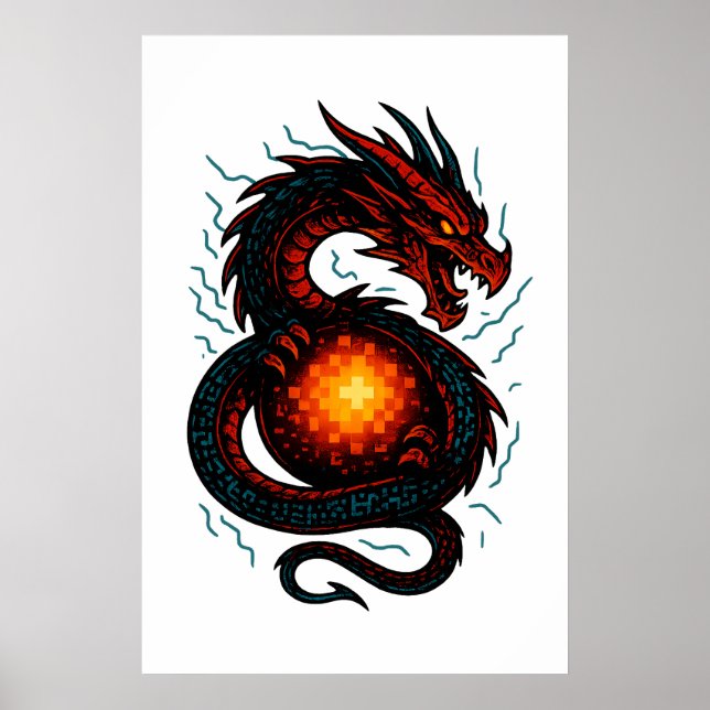 Neon Cyberdrake Coil – Futuristisk Fantasy Poster (Framsidan)