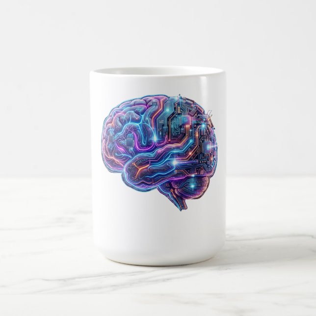 Neon Cyberpunk AI Cyborg Hjärnkretsar Konst Kaffemugg (Center)