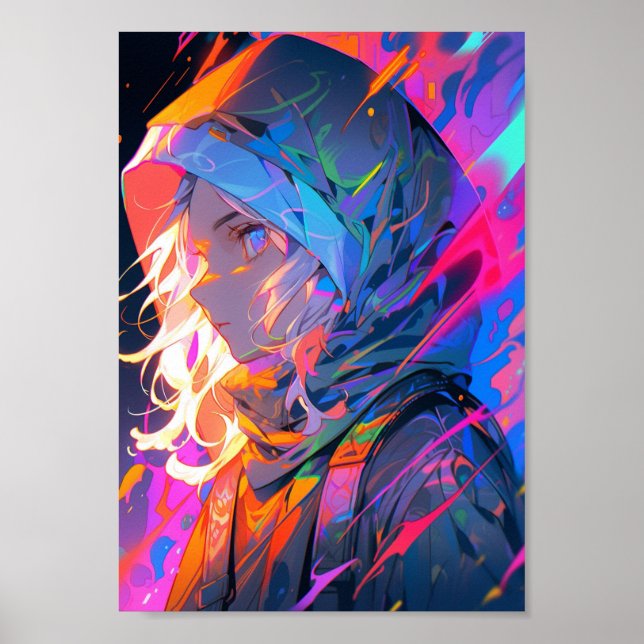 Neon Cyberpunk Anime Girl Poster (Framsidan)
