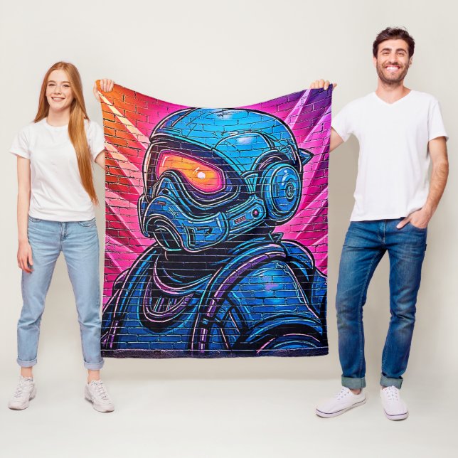 Neon Cyberpunk Astronaut Fleecefilt (På plats)