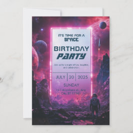 Neon Cyberpunk Astronaut Rymdfödelsedag Inbjudningar
