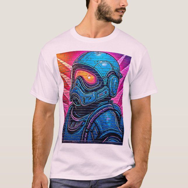 Neon Cyberpunk Astronaut T Shirt (Framsida)