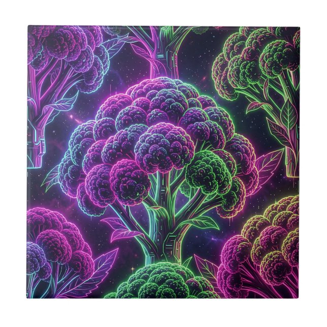 Neon Cyberpunk Blomkålsgalax Kakelplatta (Framsidan)